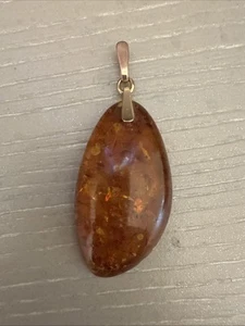 Vintage Genuine BALTIC AMBER Cognac Color Pendant 583k Gold 14 K Gold - Picture 1 of 4
