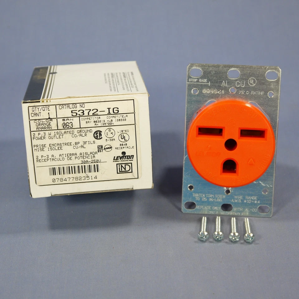 Leviton ISOLATED GROUND Straight Blade Receptacle 6-30R 30A 250V 5372-IG Boxed - Image 1 of 4