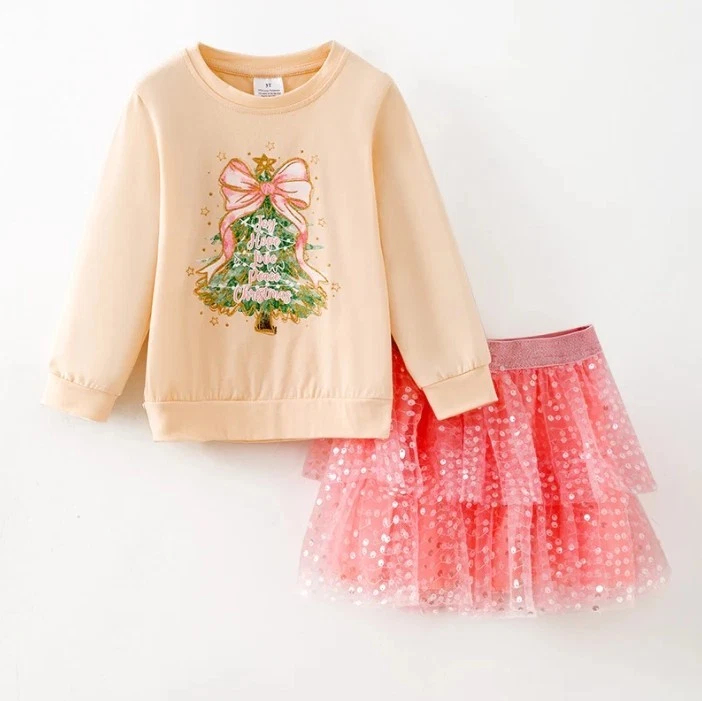 NEW Boutique Christmas Tree Pink Tulle Tutu Skirt Girls Christmas Outfit - Image 1 of 4
