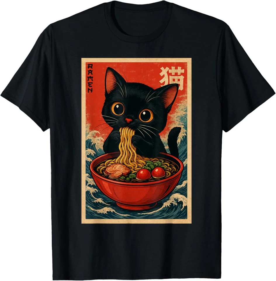 Kawaii Anime Gato Ramen Japonés Gráfico Camisetas Hombres Mujeres Adolescentes Camiseta Foto 1 de 1