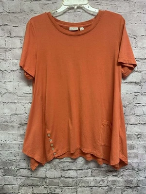 Blusa de mujer LOGO Lori Goldstein manga corta naranja talla mediana diseño de botones Foto 1 de 4