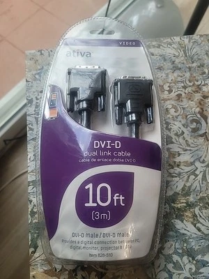 ativa  DVI-D Dual Link Cable 10ft Male  Male Digital Connection for PC Monitor - Image 1 of 2