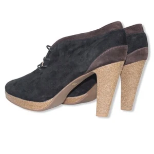 CHELSEA CREW Womens Shoes 10M Black Brown Suede 4” Heel Lace Up Oxford Platform - Picture 1 of 12