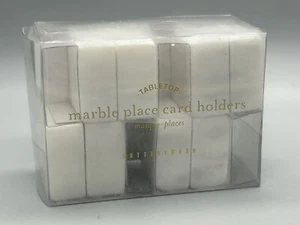 Set of (4) Pottery Barn White Marble Cube Place Card Holders, with 20 Cards, NEW - Picture 1 of 4