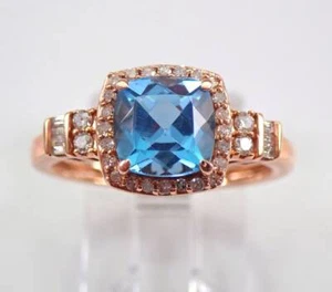 10k Solid Rose Gold 1.74 Ct Natural Blue Topaz & Moissanite Valentine's Day Ring - Picture 1 of 6