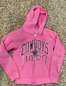 "A*" Distressed Cowboys pink youth large (14–16) zipped hoodie 70% cotn 30% poly - Picture 1 of 3
