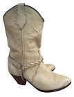 Abilene Vintage Womens Size 6M Cream Cowboy Boots Harness Braids Steel