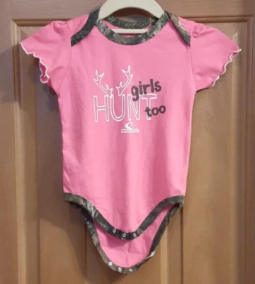 Mossy Oak One Piece Short Sleeve Shirt With Snaps Pink and Camo Trim 12M - Image 1 of 4