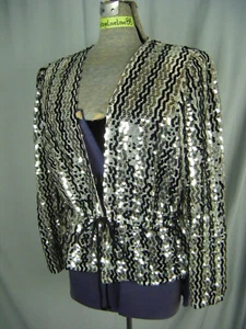 Vtg Sparkle Semi Sheer Silver/Black Sequin Blouse-Bust 40/M - Picture 1 of 7