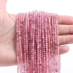 AAA 2mm Faceted Natural Strawberry Quartz Gemstone Beads Faceted Round 15.5 inch - Picture 1 of 1