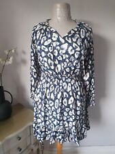 NEXT blue & white puff sleeve fit & flare dress size 16 BNWOT NEW 