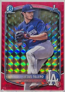 2025 Bowman Chrome Jesus Tiller 1st Bowman REFRACTOR GEOMÉTRICO ROJO #4/5 Dodgers - Imagen 1 de 8