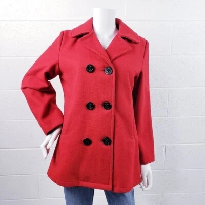 Chaquetón vintage Lands' End Direct Merchants rojo lana botón ancla talla mediana Foto 1 de 4