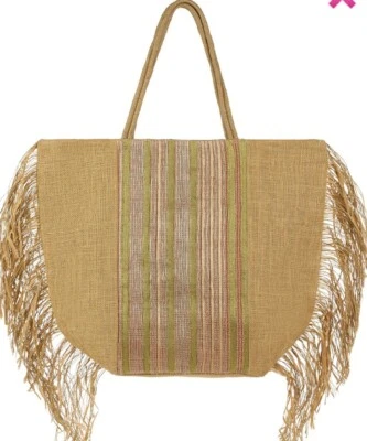Monsoon Accessorize Large Jute Fringe Tote Bag Boho Bnwt Canvas Beach Shopper  - Image 1 of 4