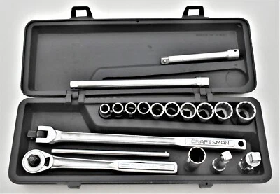 Vintage 18 CRAFTSMAN 1/2" Dr 12 Point Ratchet Socket Tool Set V Series SAE USA - Image 1 of 4