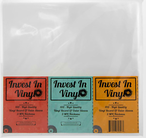 100 manches extérieures de protection en plastique transparent 3 mil. Album pochettes disque vinyle 