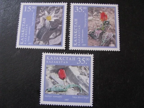 Kazakhstan Stamp Tulips Set Scott # 197-199 Never Hinged Unused Cover