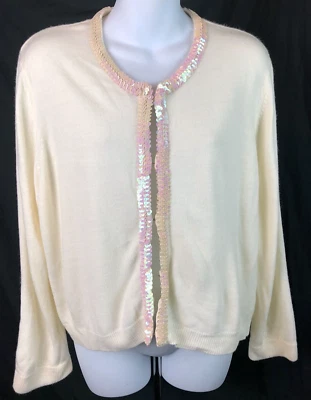 Cárdigan Suéter XL Marfil Lentejuelas Manga Larga Hada Coqueta Y2K Años 90 De Colección Foto 1 de 4