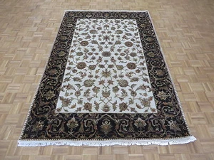 5'11 x 9'2 Hand Knotted Ivory Black Persian Tabriz With Silk Oriental Rug G5229 - Picture 1 of 12