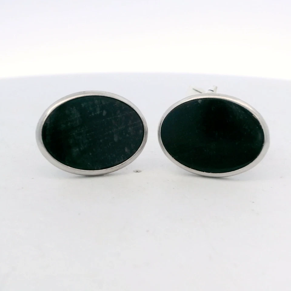 Gemelli In Argento Sterling .925 Con Incastro Di Onice Nero - Immagine 1 di 4