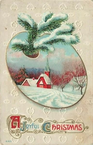 Postal de Navidad 1910 Arte Paleta Edificios Rama de Nieve y Pino SIN PUBLICAR X234 - Imagen 1 de 2