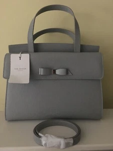 BNWT £189 Ted Baker bow real leather grey handbag - Picture 1 of 11