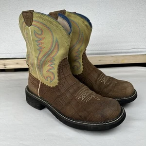 Ariat Women's 8 B Brown Green Alligator Embossed Fatbaby Ride Boots 10014076 - Picture 1 of 9