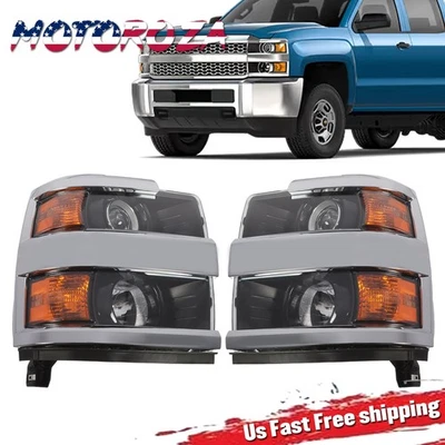 Pair Headlamp For 2015-2019 Chevy Silverado 2500 3500 HD Chrome Headlights LH&RH Foto 1 de 4