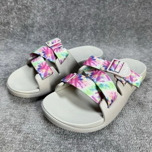 CHACO Chillos US 8 Adjustable Slide Sandal Shoes Ivory Bright Tie Dye Straps - Picture 1 of 9