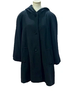 Vintage Karen Collection Black Wool Coat Size S Made In USA  - Foto 1 di 10