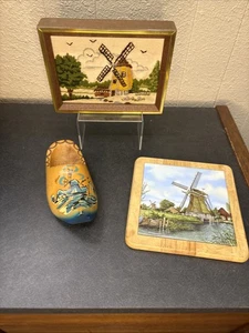 3 Decoración Holandesa ~ Zapato/Crewel de Madera 6"x8" Imagen/Molino de Viento Remache - Imagen 1 de 8