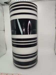 Art Glass Vase Black and White Cut Horizontal Stripes Cylinder 6x12 inch - Picture 1 of 14