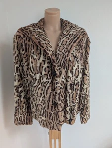Vintage Leopard Cropped Jacket Sheared Rabbit Excellent Condition Sz L - Picture 1 of 4