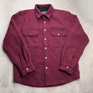 Woolrich Men M Heavy Wool Red Stripe Plaid Overshirt Chore Jacket Large Pockets - Picture 1 of 12