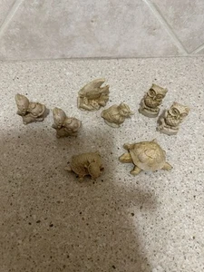 Mexican Miniature Animals Resin/Clay Figurines Set of 8 2 Owls/Squirrels - Picture 1 of 11