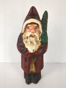Vintage Old World Santa Cast Iron Coin Bank Green Tree 5.5" Christmas Primitive - Picture 1 of 8