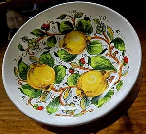 Nova Deruta Italian Pottery Large Ceramic Serving Bowl Lemon Pattern - Picture 1 of 15