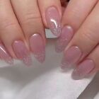 24Pcs Manicure Press On Nails Diy False Nails French Short Almond Pink Grey