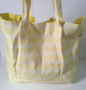 NEW! BP Beach Tote Bag 2 Handles Yellow White Stripe Magnet Close Pockets Lined - Picture 1 of 11