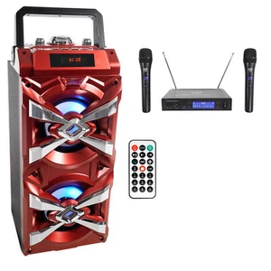 Sistema de máquina de karaoke Bluetooth NYC Acoustics X-Tower con micrófonos inalámbricos LED + (2) - Imagen 1 de 12