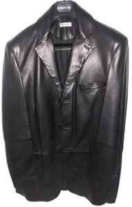 Blazer Cerruti 1881 Hombre 100% Cuero Negro Talla EU50 UK40 Nuevo Sin Etiquetas £649 ONO - Imagen 1 de 21