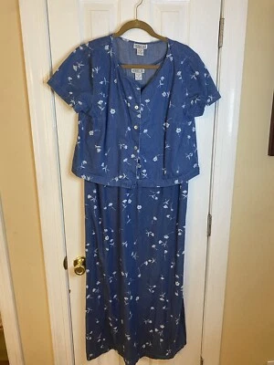 Robbie Bee Woman Long Denim Short Sleeve Dress With Jacket Size 14 Vintage - Image 1 of 4