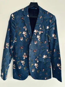 Magnolia print blue men's suit - Picture 1 of 17