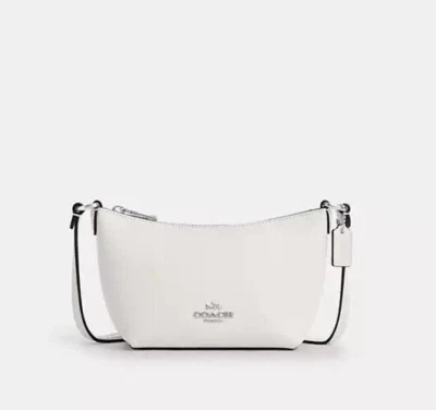 Bolso Coach Auténtico con Cremallera Superior Bandolera Cuero Granulado Tiza Plata Borde ~ Nuevo con Etiquetas Foto 1 de 4