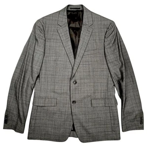 Theory Gansevoort Blazer Jacket Twill Plaid Two Button Gray Wool 40R - Picture 1 of 14