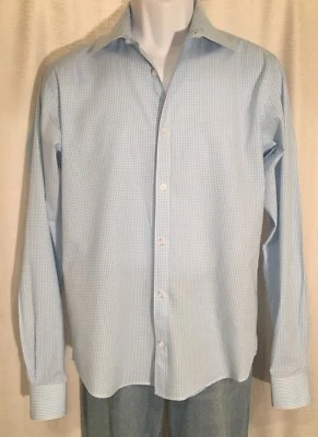 CAMISA DE VESTIR NICOLE MILLER para hombre talla 16 1/2 azul aguamarina blanco a cuadros mangas largas Foto 1 de 4