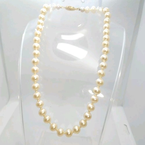 OFF WHITE Collana girocollo vintage perle vetro bianco sporco 14 pollici chiusura scatola tono oro