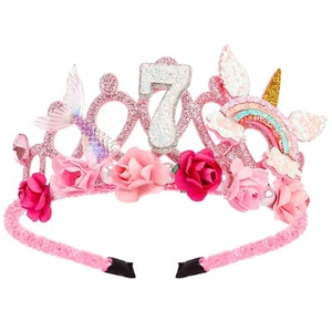 SuPoo 7th Birthday Headband Flower Birthday Crown for Girls 7th Birthday Deco... - Picture 1 of 7
