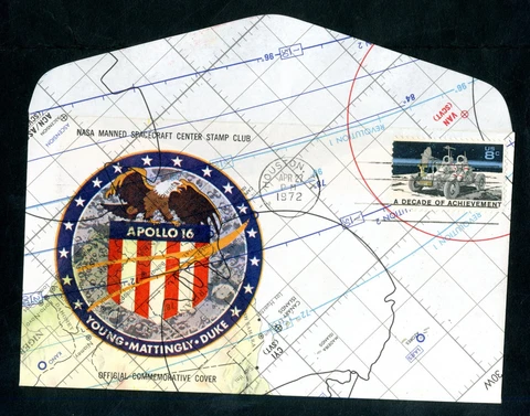 Apollo 16 commemorative cover, NASA, Moon Map on cover, scans, 1972 Cover