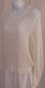 ANN TAYLOR Women's White Loose Knit Crochet Scoop Neck Sweater Sz M - Bild 1 von 6